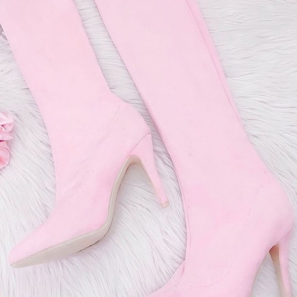 New pink over the knee boots velvet